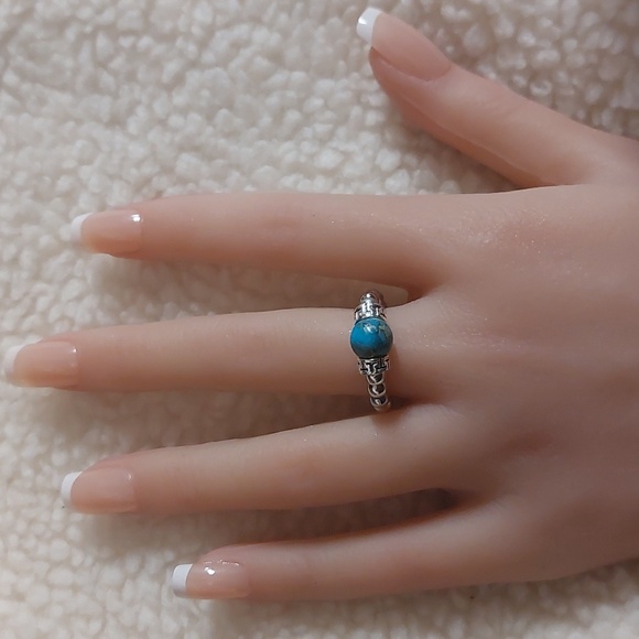 π·Handmade Beaded Stretch Ring w/ Blue Stone Bead - Sizes Vary READ Below! - Picture 5 of 6